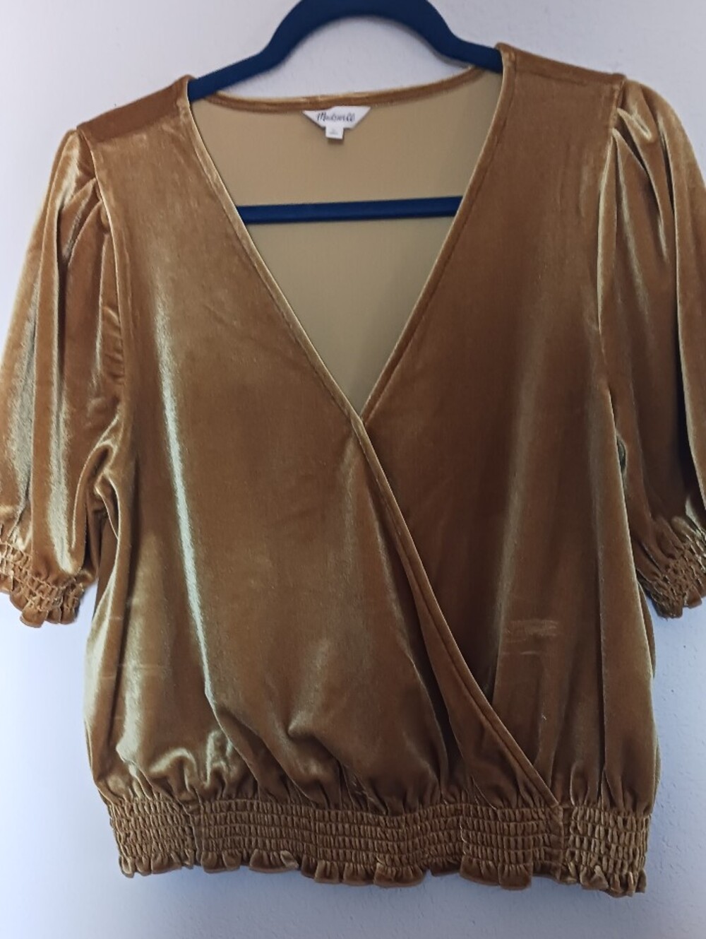 Madewell Velvet Wrap Blouse in Mustard